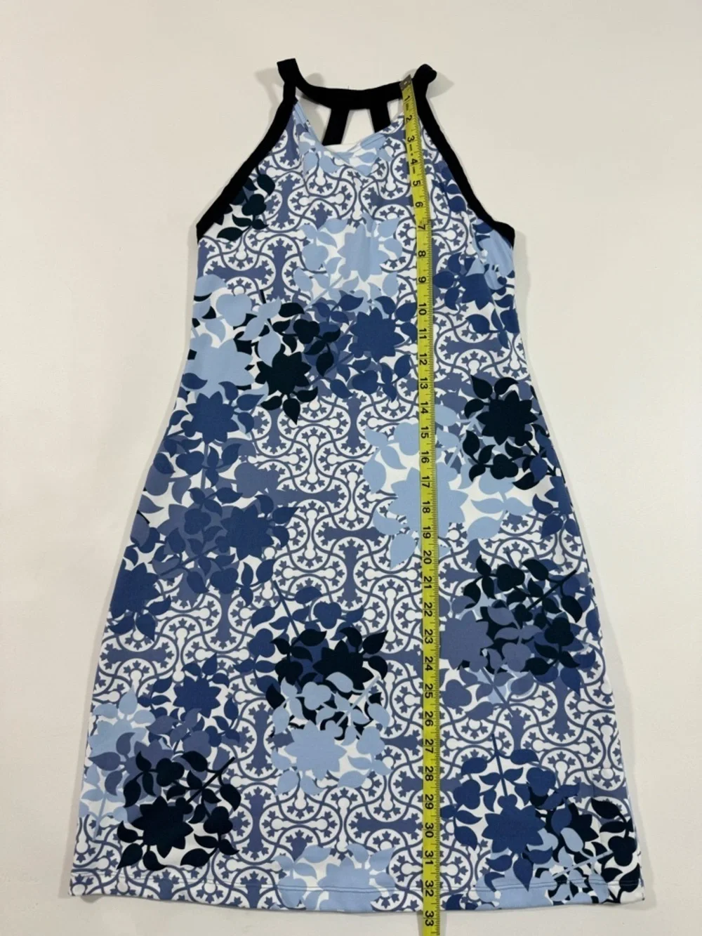 Title Nine Blue Floral Halter Dress Shelf Bra